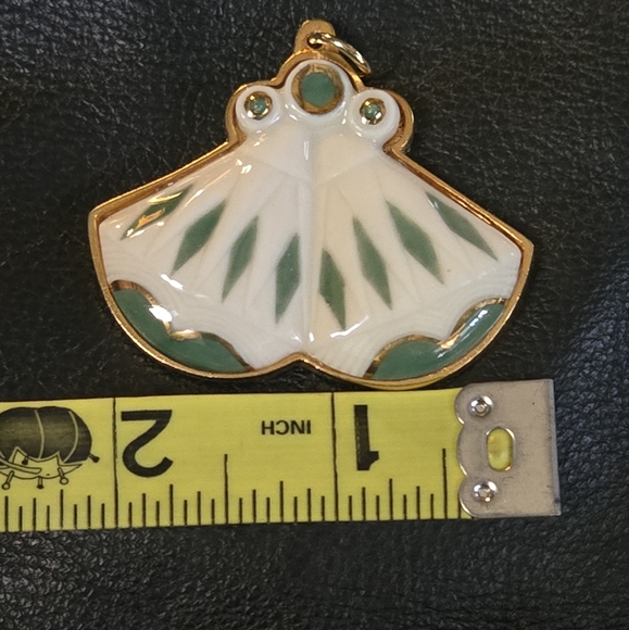 Porcelain vintage Egyptian green & gold double fan pendant - Picture 5 of 6